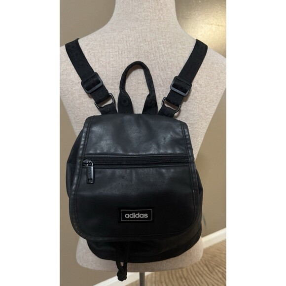 Adidas Black Leather Backpack Purse - Picture 1 of 4